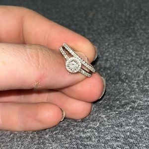 Engagement ring. 2/3k diamond cluster w/solitaire. 10k white gold band.